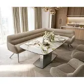 DELIFE Eetkamerbank Taya-Flex 285x190 cm bouclé mud hoekig kruisframe grafiet pocketvering rechts