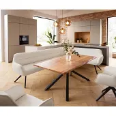 DELIFE Eetkamerbank Taya-Flex 285x190 cm bouclé crème-wit hoekig kruisframe zwart pocketvering rechts