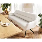 DELIFE Eetkamerbank Taya-Flex 200 cm bouclé crème-wit hoekig kruisframe zwart pocketvering