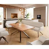 DELIFE Eetkamerbank Taya-Flex 285x190 cm bouclé crème-wit hoekig kruisframe grafiet pocketvering links