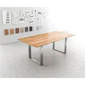 DELIFE Eettafel Edge 200x100 acacia natuur roestvrijstaal smal Zwitserse rand