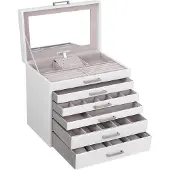 Songmics Sieradendoos met 6 niveaus en 5 lades, Wit