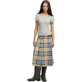 Superdry Geruite Geplooide Midi Rok Blue Grootte: 38