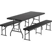 LifeGoods Inklapbare Picknickset - 180cm x 74cm - Tuintafel met 2 Banken - Weerbestendig - Campingtafel - Biertafel Opklapbaar - Voor Binnen en Buiten - Voor 6 tot 8 Personen - Rattan Zwart