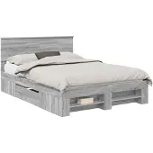 vidaXL Bedframe met hoofdeinde Grijs Sonoma 140 x 200 cm Bewerkt hout