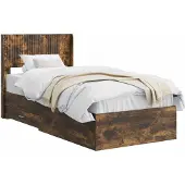 vidaXL Bedframe met opbergruimte en hoofdbord Gerookt eiken