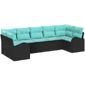 vidaXL Tuinset met 7 zitplaatsen, zwart en turquoise, van polyrotan