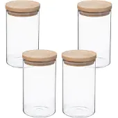 Wellhome Set Van Glazen En Houten Potten 1l 4 Eenheden