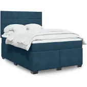 vidaXL Boxspring met matras fluweel blauw 160x200 cm