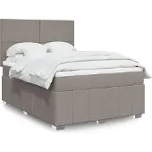 vidaXL Boxspring met matras stof taupe 140x200 cm