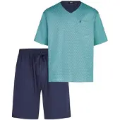 Hajo Pyjama kort 'Klima Light' turquoise / donkerblauw