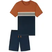 Schiesser Pyjama kort ' Casual Nightwear ' navy / grijs / oranje