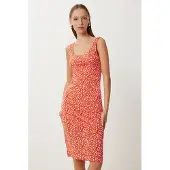 Happiness İstanbul Bloemenprint Mouwloze Midi-jurk met U-hals