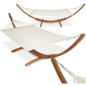 TecTake - XXL hangmat hardhouten frame - ligmat schommelmat - 415 x 150 x 124 cm - 401995
