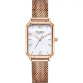 Régler Analoog horloge 'Élégance Mesh Rose Gold - Pearl' rose-goud