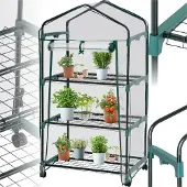TecTake - Broeikas Hobbykas voor binnen of balkon - Met wieltjes - met 3 planken - 69x49x125 cm - 401862