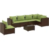vidaXL 7-delige Loungeset met kussens poly rattan bruin