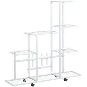 vidaXL Bloemenstandaard met wielen 94,5x25x92,5 cm metaal wit