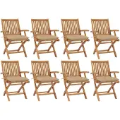 vidaXL Tuinstoelen 8 st inklapbaar met kussens massief teakhout