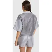 Alix The Label Dames Blouses Ladies Knitted Foil Cropped Blouse - Zilver - Maat XS