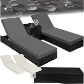 TecTake 2 luxe ligbedden met bijzettafel ligstoel zwart inclusief beschermhoes 401500