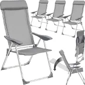 TecTake Set van 4 Tuinstoelen met Hoge Rugleuning - Aluminium - Klapstoel 5-voudig Verstelbaar met Armleuningen - Fauteuil met Ligfunctie - Tuinmeubelen voor Terras en Camping - Grijs
