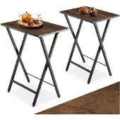 TecTake - Set van 2 Opklapbare Bijzettafels – Houten Dienbladtafel in Industrieel Design, 48x36x66,5 cm, Tv-Tafel voor Kleine Ruimtes, Vintage Salontafel, Zwart Metalen Frame – Industrial Dark Brown