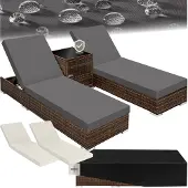 TecTake 2 luxe ligbedden met bijzettafel ligstoel - inclusief beschermhoes - zwart/bruin