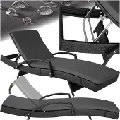 TecTake Wicker Ligbed Zonnebed - Verstelbare Rugleuning (5 standen) - Incl. Ligkussen - Zwart