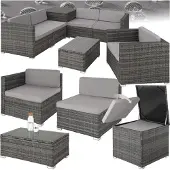 TecTake -zitgroep Pisa-Wicker tuinset- met praktische opbergdoos voor kussens-grijs-403829