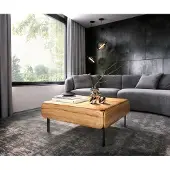 DELIFE Salontafel Shavani 90x90 cm acacia natuur 2 deuren L-poot metaal zwart