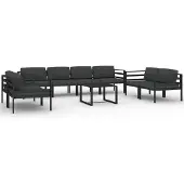 vidaXL 9-delige Loungeset met kussens aluminium antracietkleurig