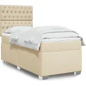 vidaXL Boxspring met matras stof crèmekleurig 90x200 cm