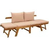 vidaXL 3-in-1 Tuinbank met Kussens Massief Acacia Hout Beige
