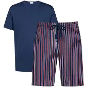 Mey Pyjama kort 'Graphic Stripes' donkerblauw
