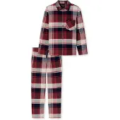 Schiesser Pyjama lang 'Selected Premium Warming' navy / rood