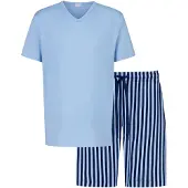 Mey Pyjama kort 'Graphic Stripes' lichtblauw