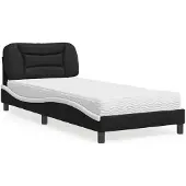 vidaXL Bed met matras "Hvar" kunstleer zwart en wit 90x190 cm