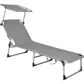 Springos Tuin ligstoel Zomer fauteuil met zonnescherm Vouwbare strandligstoel 57 x 188 cm met draaghandvatten