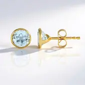 Cavill - Oorbellen 18K Goud Verguld - 925 Sterling Zilver - Hemelsblauwe Topaas 1,8 ct Rond Briljant 6 mm - Elegant Comfortabel Dagelijks