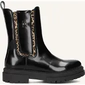 Tommy Hilfiger imitatieleren enkelboots met profielzool en panterprint - zwart Meisjes Imitatieleer - maat 30