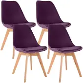 CLP 4-delige set Linares eetkamerstoelen met rugleuning en gestoffeerd op beukenhouten frame Fluweel/purper