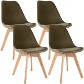 CLP Stoelen Linares (set van 4) - fluweel, houten poten in natuurlijke kleur - Donkerbruin