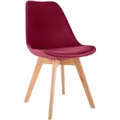 CLP Linares Eetkamerstoel - Design Keukenstoel - Scandinavisch Kuipstoel - Houten Poten Fluweel/rood
