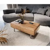 DELIFE Salontafel Anaya 100x50 cm natuur acacia 2 laden L-poot roestvrij staal