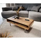 DELIFE Salontafel Anaya 100x50 cm natuur acacia 1 vak L-poot roestvrij staal