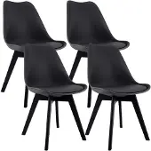 CLP Set van 4 eetkamerstoelen Linares, bekleed met rugleuning, frame van beukenhout | Kleur: zwart/zwart | Materiaal: kunststof