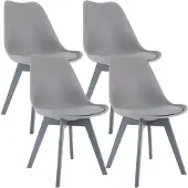 CLP 4-delige set Linares eetkamerstoelen met rugleuning en gestoffeerd op beukenhouten frame Kunststof/grijs/grijs