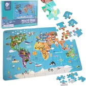 Classic World houten puzzel wereldkaart educatief speelgoed 48 stukjes.