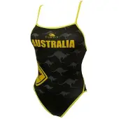 Turbo Australia Kangaroo Signal Thin Strap Swimsuit Zwart 7-8 Years Meisje